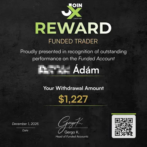 Adam's JoinX reward certificate for $1,227