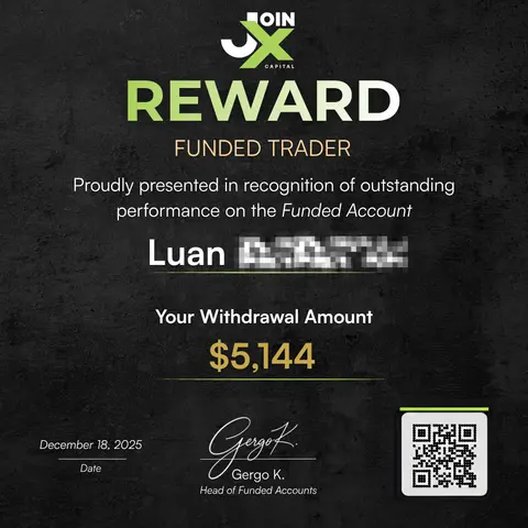 Luan's JoinX reward certificate for $5,144